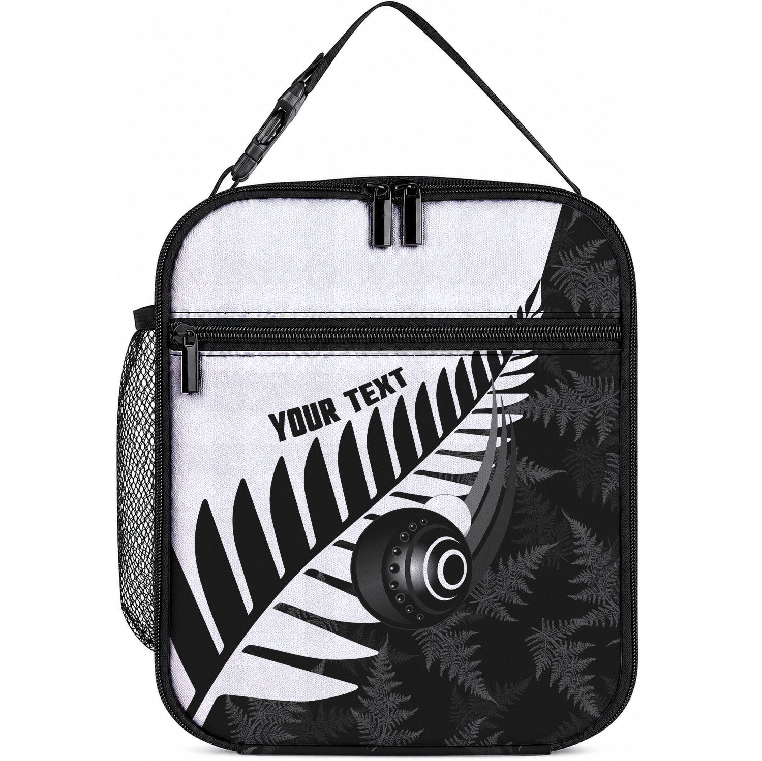 New Zealand Lawn Bowls Custom Lunch Bag Aotearoa Silver Fern LT14 10.2 × 8.3 × 4.3 inch Black - Polynesian Pride