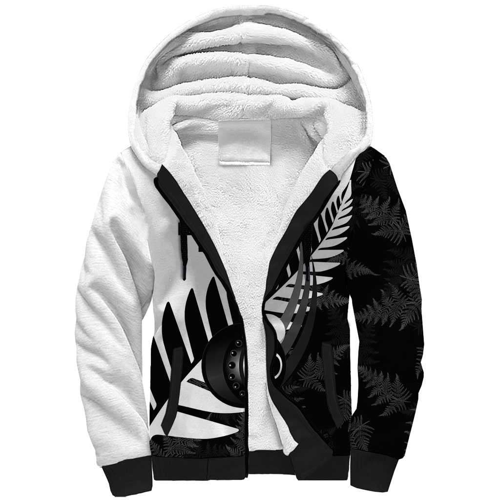 New Zealand Lawn Bowls Custom Sherpa Hoodie Aotearoa Silver Fern LT14 Unisex Black - Polynesian Pride