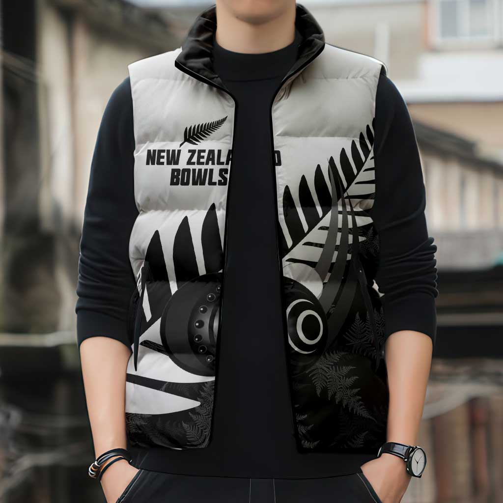 New Zealand Lawn Bowls Custom Sleeveless Puffer Jacket Aotearoa Silver Fern - Polynesian Pride