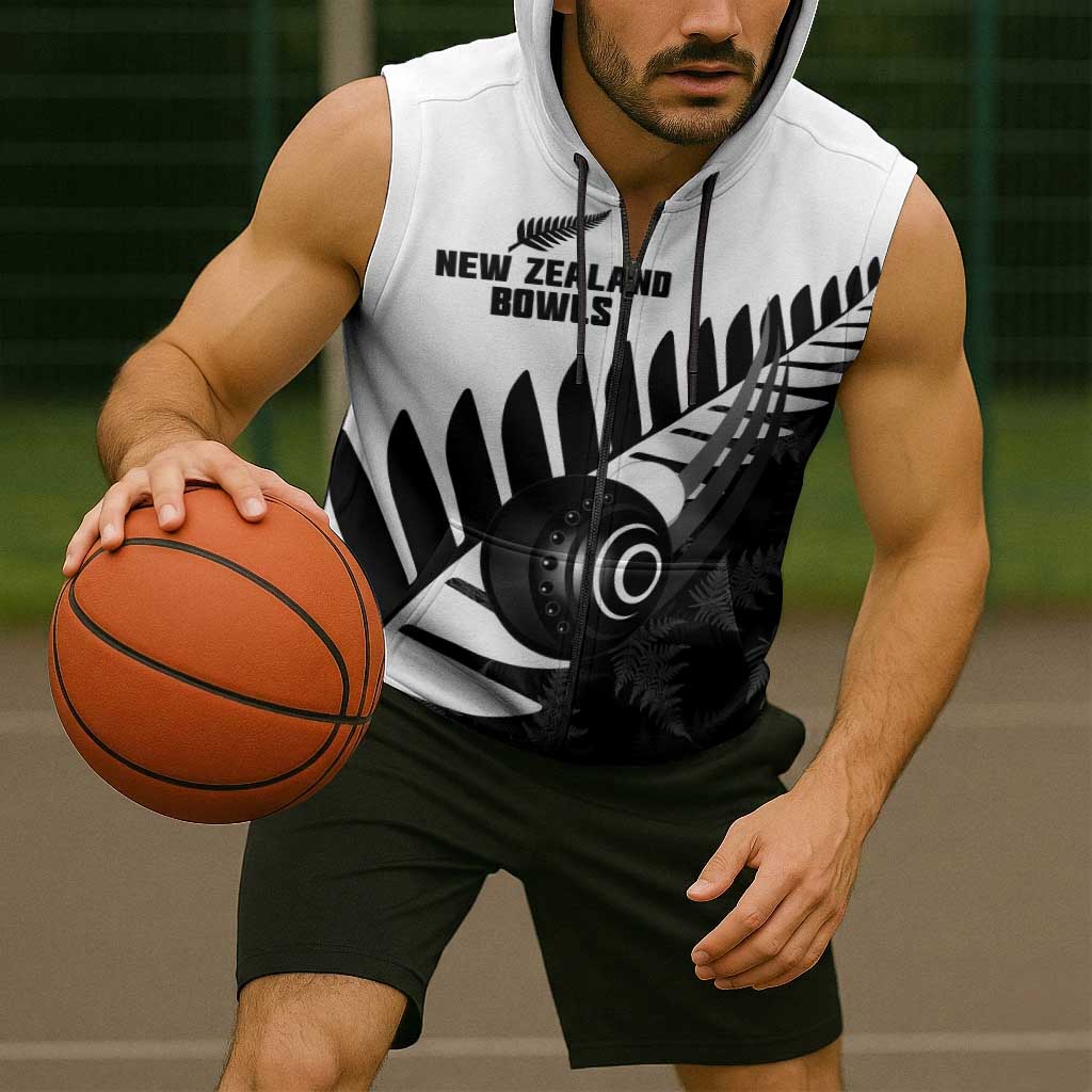 New Zealand Lawn Bowls Custom Sleeveless Zip Hoodie Aotearoa Silver Fern LT14 - Polynesian Pride