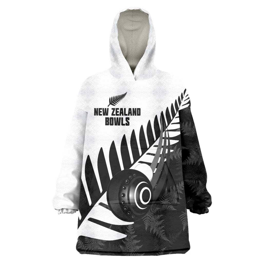New Zealand Lawn Bowls Custom Wearable Blanket Hoodie Aotearoa Silver Fern LT14 One Size Black - Polynesian Pride