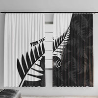 New Zealand Lawn Bowls Custom Window Curtain Aotearoa Silver Fern LT14 With Hooks Black - Polynesian Pride