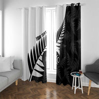 New Zealand Lawn Bowls Custom Window Curtain Aotearoa Silver Fern LT14 With Grommets Black - Polynesian Pride