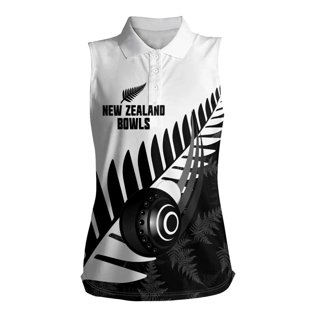 New Zealand Lawn Bowls Custom Women Sleeveless Polo Shirt Aotearoa Silver Fern LT14 Female Black - Polynesian Pride