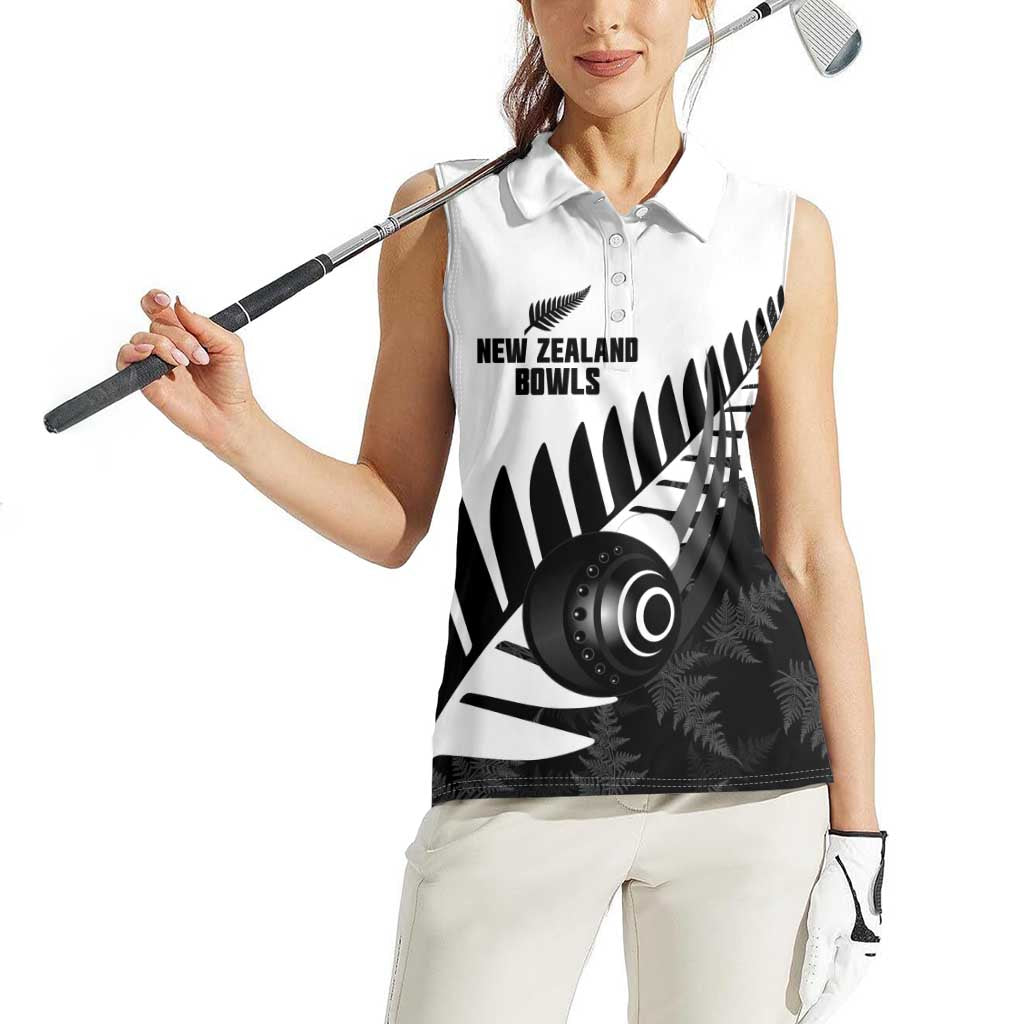 New Zealand Lawn Bowls Custom Women Sleeveless Polo Shirt Aotearoa Silver Fern LT14 - Polynesian Pride