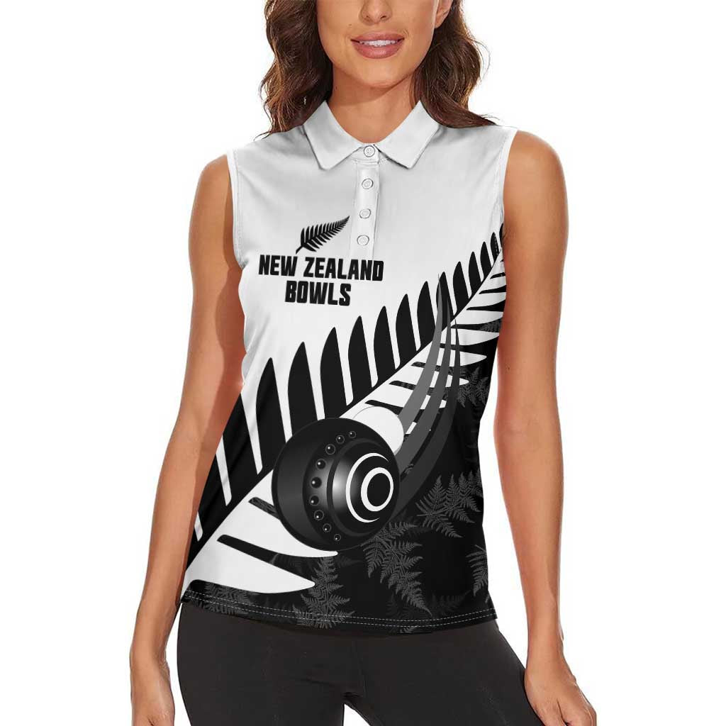 New Zealand Lawn Bowls Custom Women Sleeveless Polo Shirt Aotearoa Silver Fern LT14 - Polynesian Pride