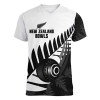 New Zealand Lawn Bowls Custom Women V-Neck T-Shirt Aotearoa Silver Fern LT14 Female Black - Polynesian Pride