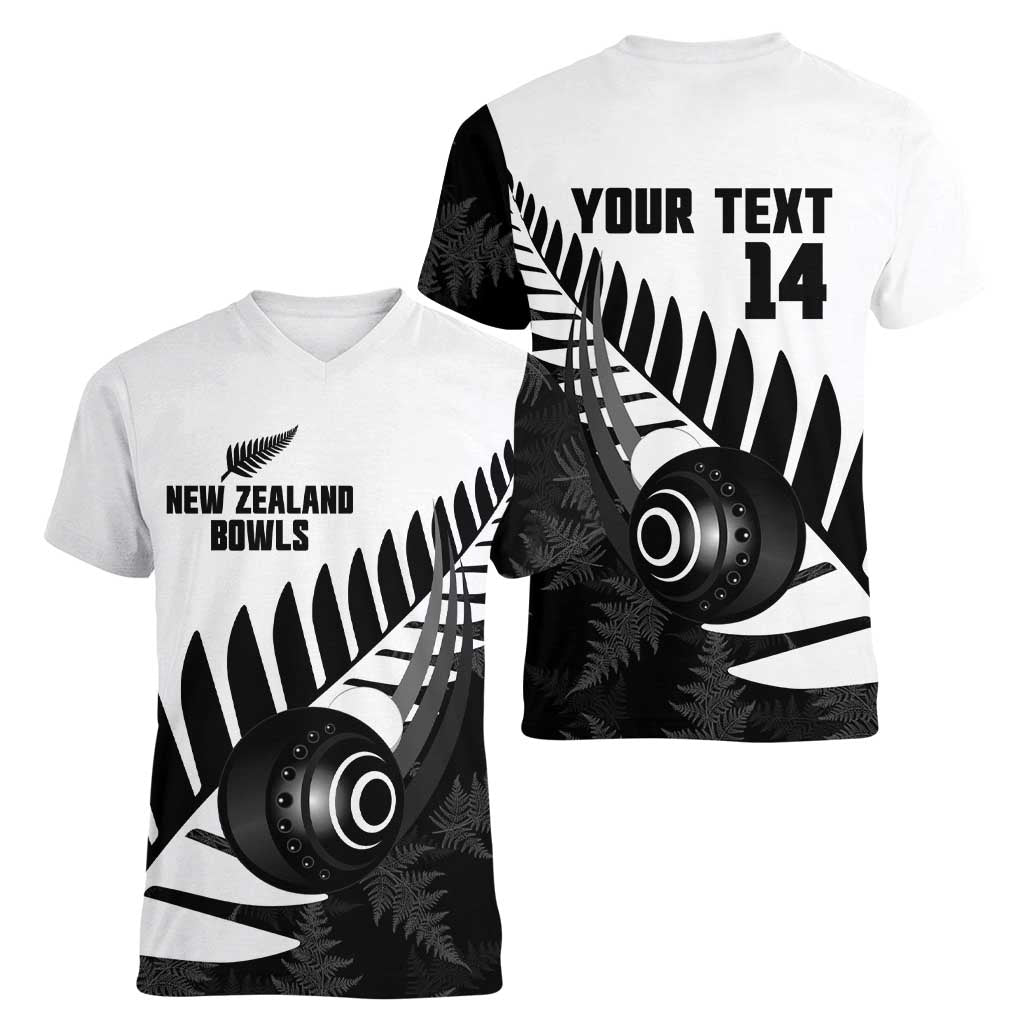 New Zealand Lawn Bowls Custom Women V-Neck T-Shirt Aotearoa Silver Fern LT14 - Polynesian Pride