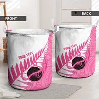 New Zealand Lawn Bowls Breast Cancer Custom Laundry Basket Aotearoa Maori Silver Fern Pink Ribbon LT14 - Polynesian Pride