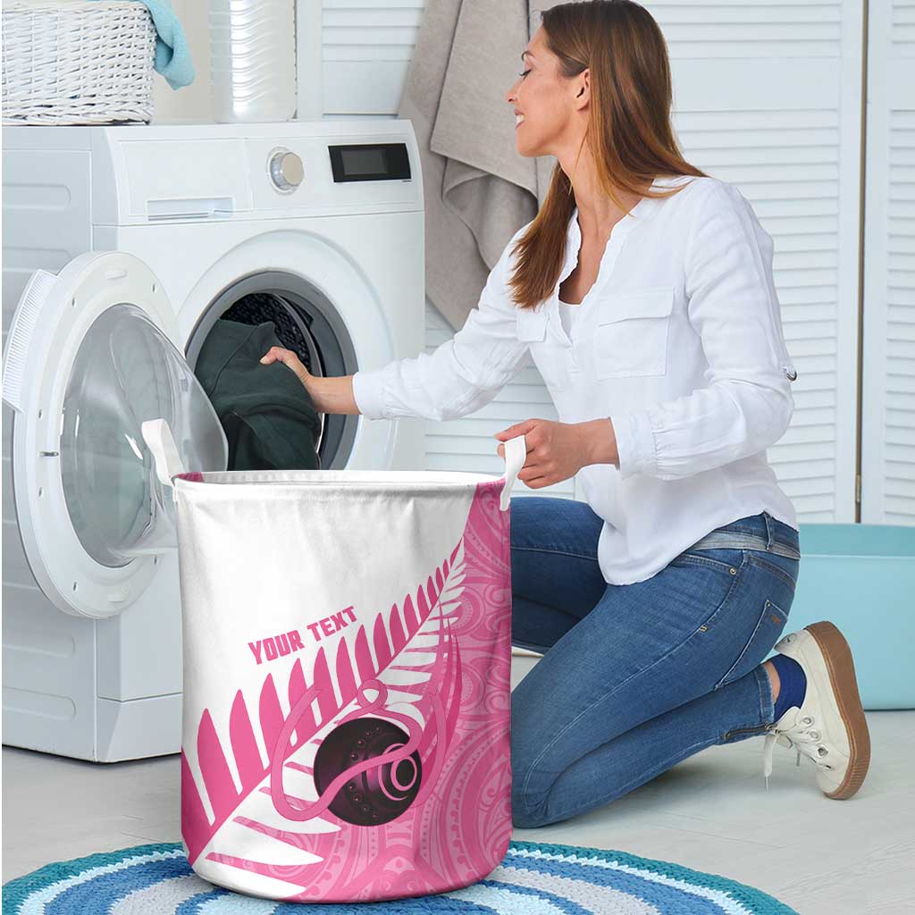 New Zealand Lawn Bowls Breast Cancer Custom Laundry Basket Aotearoa Maori Silver Fern Pink Ribbon LT14 - Polynesian Pride