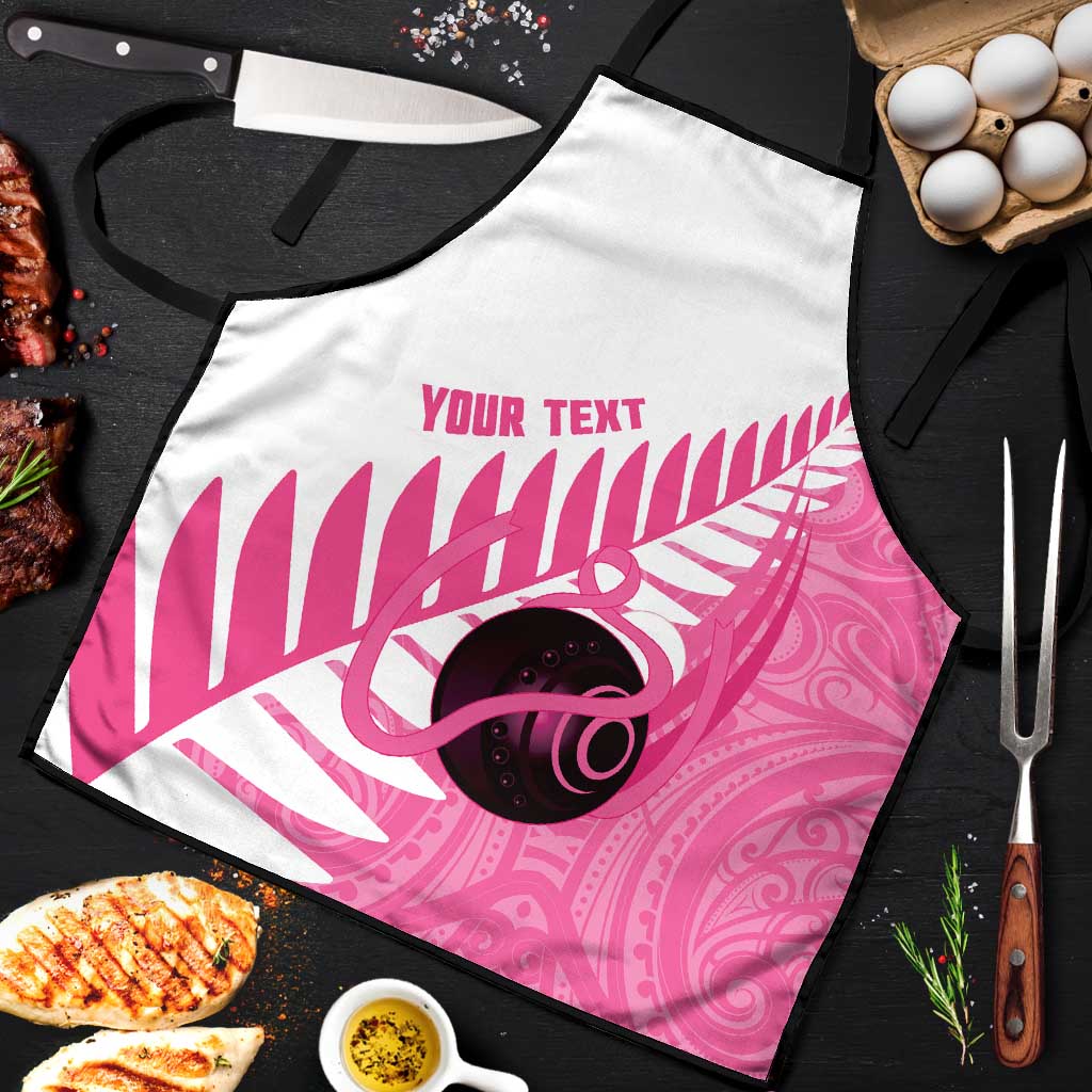 New Zealand Lawn Bowls Breast Cancer Custom Apron Aotearoa Maori Silver Fern Pink Ribbon LT14 Pink - Polynesian Pride
