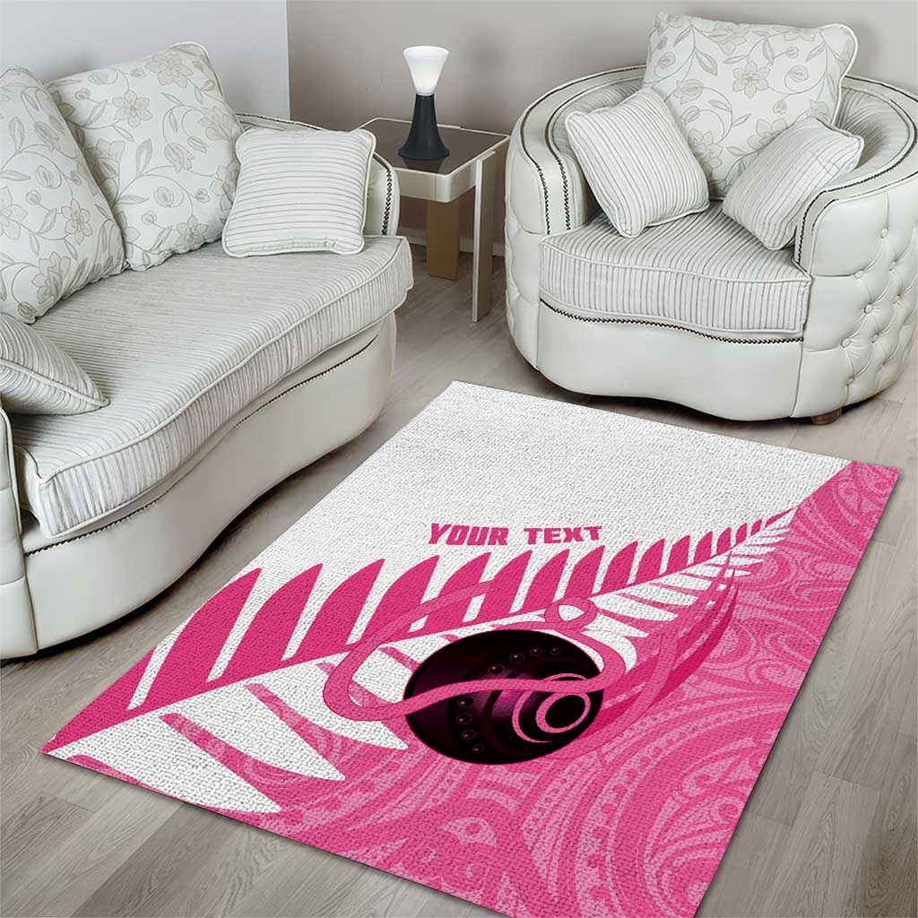 New Zealand Lawn Bowls Breast Cancer Custom Area Rug Aotearoa Maori Silver Fern Pink Ribbon - Polynesian Pride