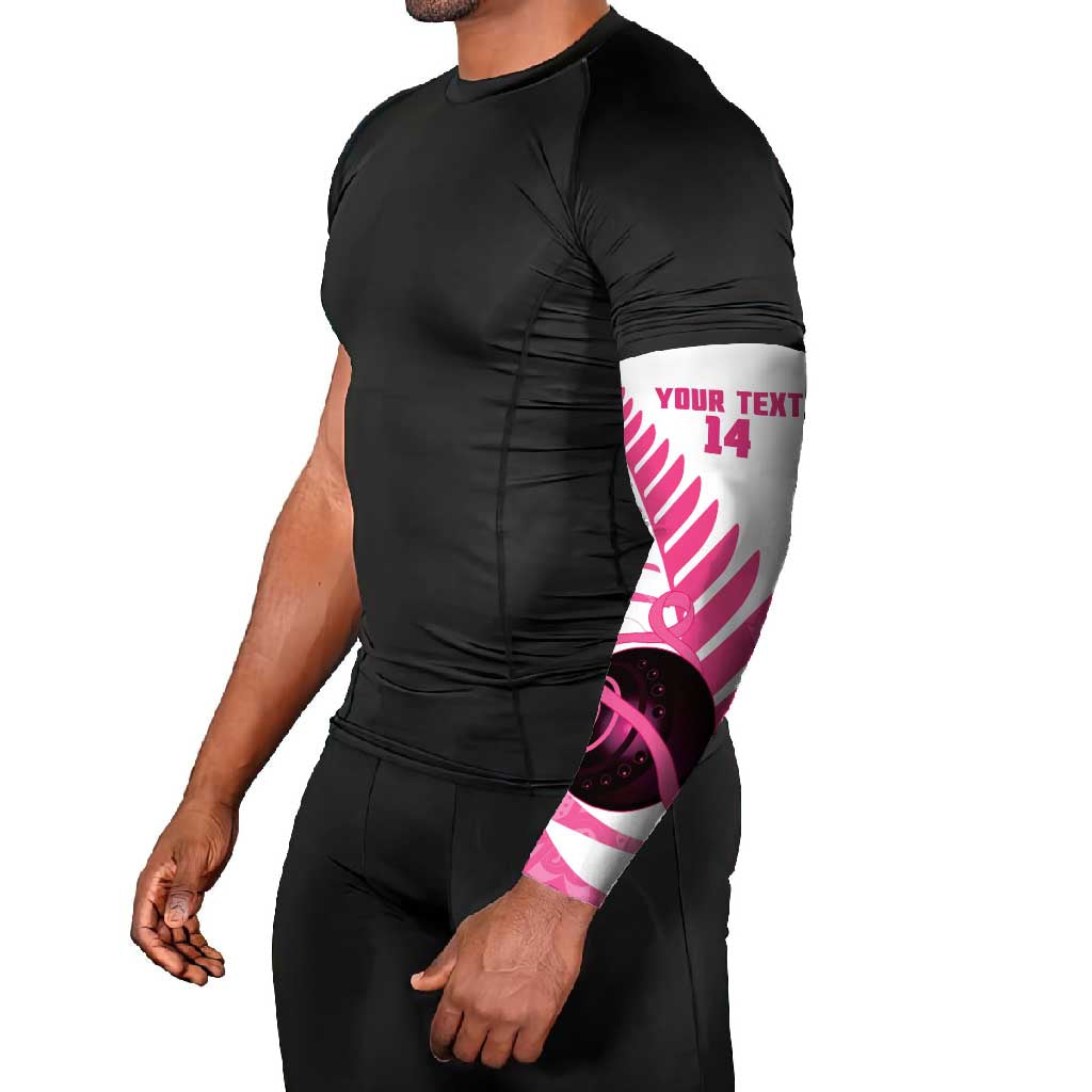 New Zealand Lawn Bowls Breast Cancer Custom Arm Sleeves Aotearoa Maori Silver Fern Pink Ribbon LT14 - Polynesian Pride