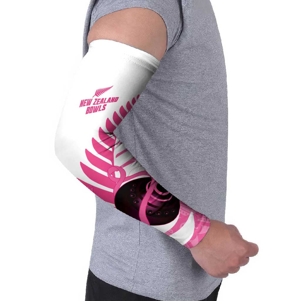 New Zealand Lawn Bowls Breast Cancer Custom Arm Sleeves Aotearoa Maori Silver Fern Pink Ribbon LT14 - Polynesian Pride