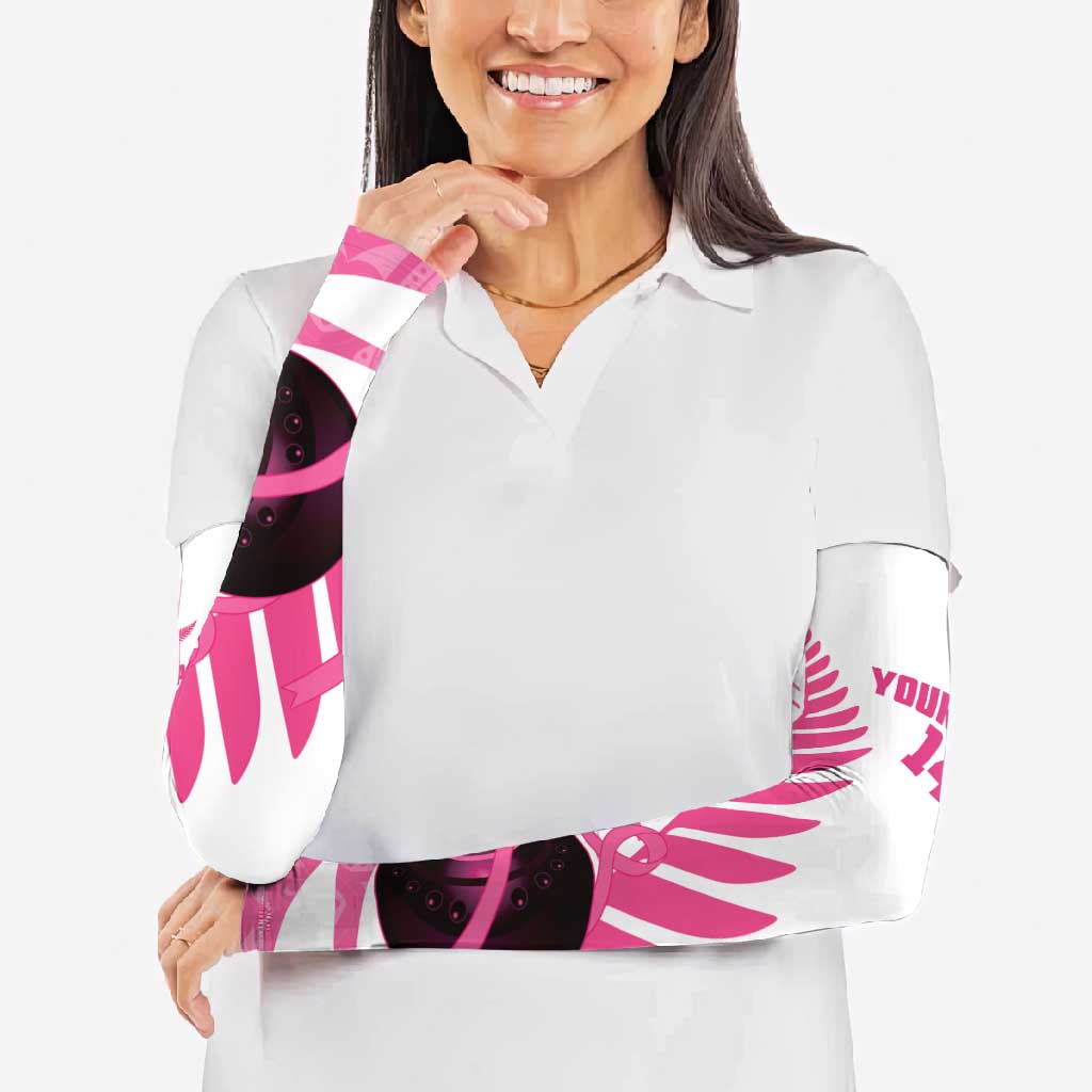 New Zealand Lawn Bowls Breast Cancer Custom Arm Sleeves Aotearoa Maori Silver Fern Pink Ribbon LT14 - Polynesian Pride