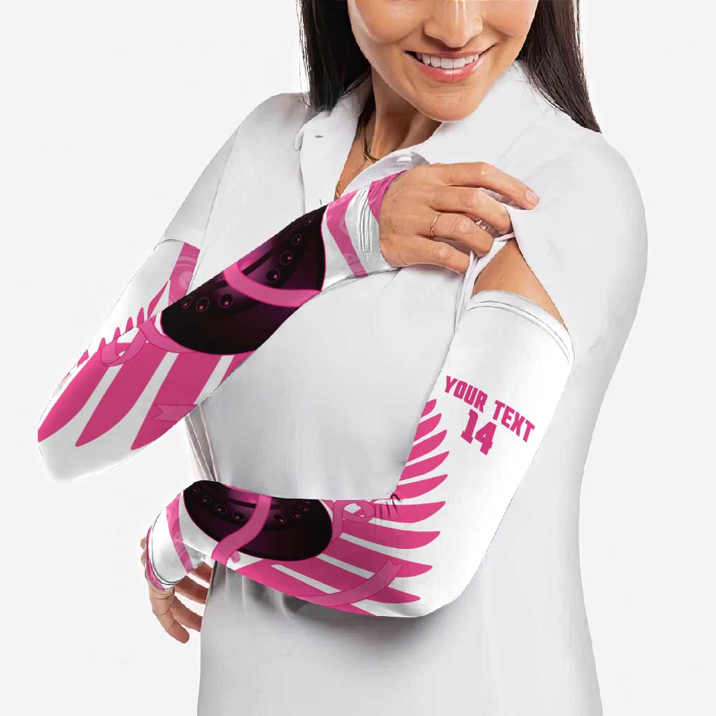New Zealand Lawn Bowls Breast Cancer Custom Arm Sleeves Aotearoa Maori Silver Fern Pink Ribbon LT14 - Polynesian Pride