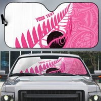 New Zealand Lawn Bowls Breast Cancer Custom Auto Sun Shade Aotearoa Maori Silver Fern Pink Ribbon LT14 Pink - Polynesian Pride