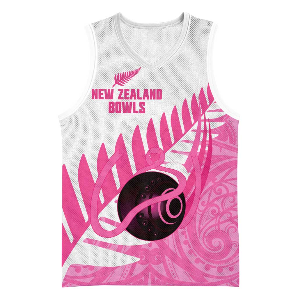 New Zealand Lawn Bowls Breast Cancer Custom Basketball Jersey Aotearoa Maori Silver Fern Pink Ribbon LT14 Unisex Pink - Polynesian Pride
