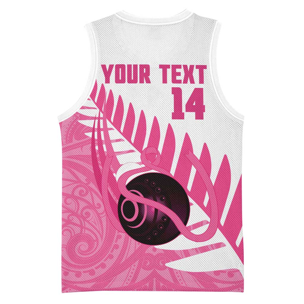 New Zealand Lawn Bowls Breast Cancer Custom Basketball Jersey Aotearoa Maori Silver Fern Pink Ribbon LT14 - Polynesian Pride
