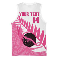 New Zealand Lawn Bowls Breast Cancer Custom Basketball Jersey Aotearoa Maori Silver Fern Pink Ribbon LT14 - Polynesian Pride