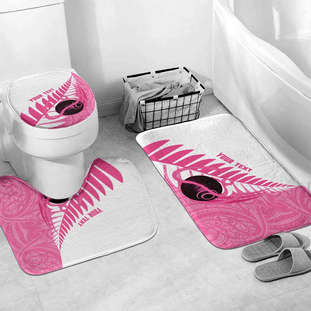 New Zealand Lawn Bowls Breast Cancer Custom Bathroom Set Aotearoa Maori Silver Fern Pink Ribbon LT14 Mat Set Only (3 pcs) One Size Pink - Polynesian Pride