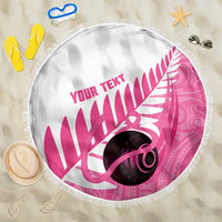 New Zealand Lawn Bowls Breast Cancer Custom Beach Blanket Aotearoa Maori Silver Fern Pink Ribbon LT14 One Size 150cm Pink - Polynesian Pride