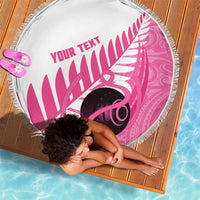 New Zealand Lawn Bowls Breast Cancer Custom Beach Blanket Aotearoa Maori Silver Fern Pink Ribbon LT14 - Polynesian Pride