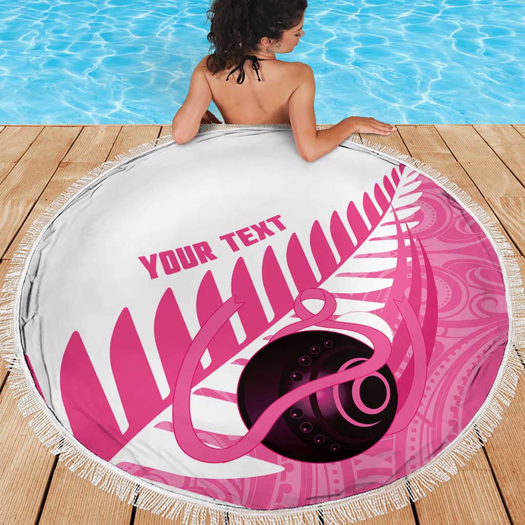 New Zealand Lawn Bowls Breast Cancer Custom Beach Blanket Aotearoa Maori Silver Fern Pink Ribbon LT14 - Polynesian Pride