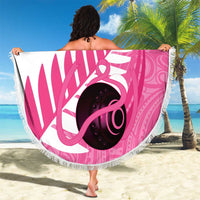 New Zealand Lawn Bowls Breast Cancer Custom Beach Blanket Aotearoa Maori Silver Fern Pink Ribbon LT14 - Polynesian Pride