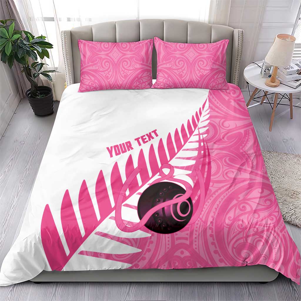 New Zealand Lawn Bowls Breast Cancer Custom Bedding Set Aotearoa Maori Silver Fern Pink Ribbon - Polynesian Pride