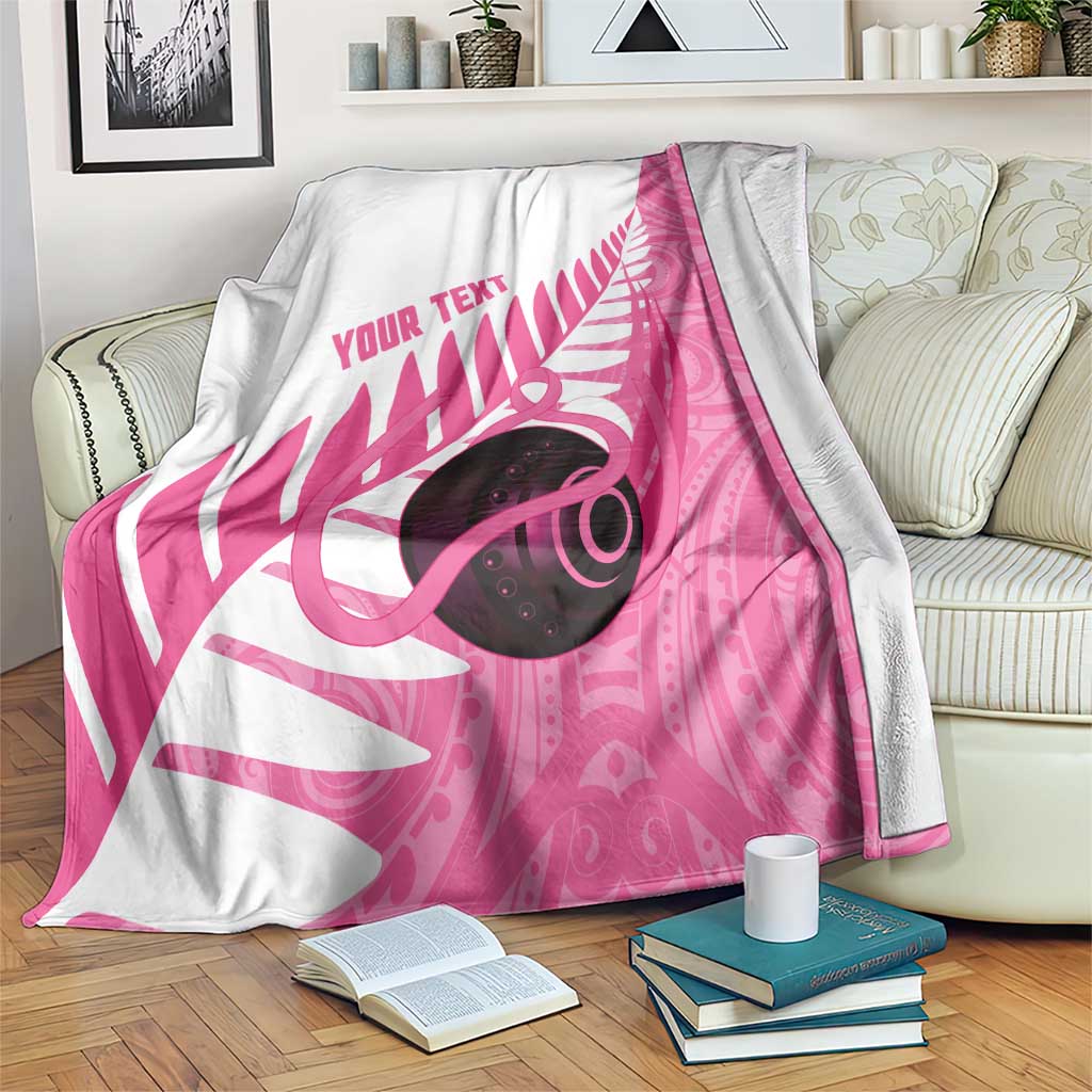 New Zealand Lawn Bowls Breast Cancer Custom Blanket Aotearoa Maori Silver Fern Pink Ribbon LT14 Pink - Polynesian Pride