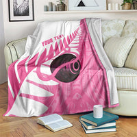 New Zealand Lawn Bowls Breast Cancer Custom Blanket Aotearoa Maori Silver Fern Pink Ribbon LT14 Pink - Polynesian Pride