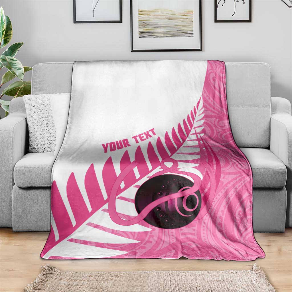 New Zealand Lawn Bowls Breast Cancer Custom Blanket Aotearoa Maori Silver Fern Pink Ribbon LT14 - Polynesian Pride
