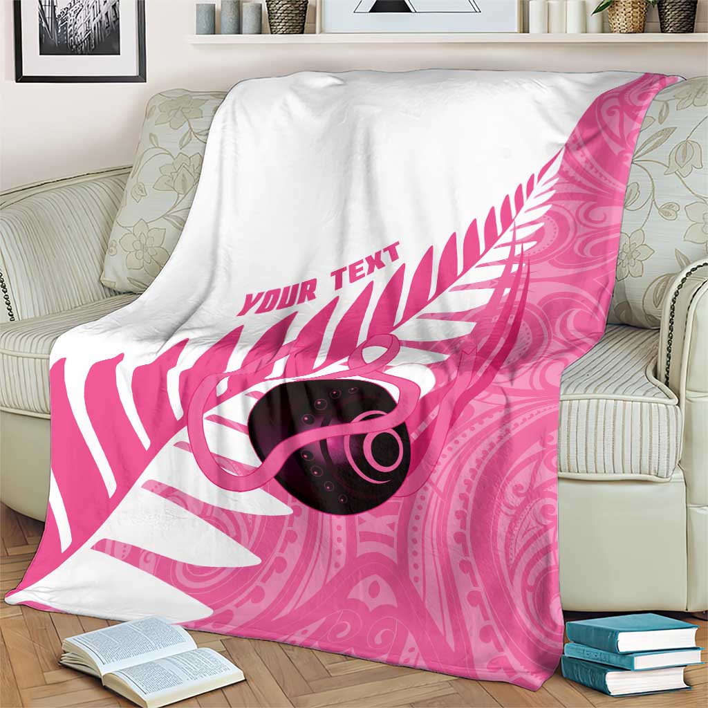 New Zealand Lawn Bowls Breast Cancer Custom Blanket Aotearoa Maori Silver Fern Pink Ribbon LT14 - Polynesian Pride