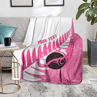 New Zealand Lawn Bowls Breast Cancer Custom Blanket Aotearoa Maori Silver Fern Pink Ribbon LT14 - Polynesian Pride