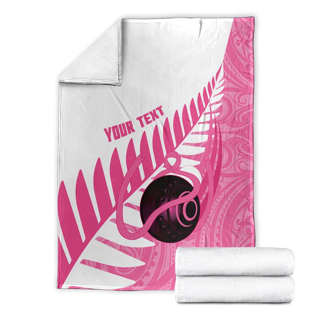 New Zealand Lawn Bowls Breast Cancer Custom Blanket Aotearoa Maori Silver Fern Pink Ribbon LT14 - Polynesian Pride