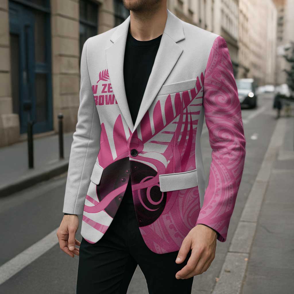 New Zealand Lawn Bowls Breast Cancer Custom Blazer Aotearoa Maori Silver Fern Pink Ribbon LT14 - Polynesian Pride