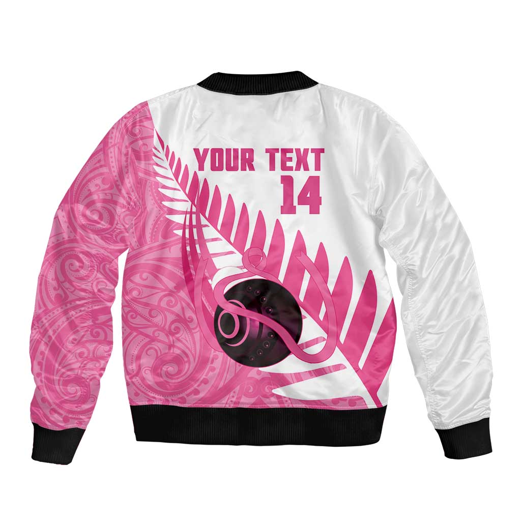 New Zealand Lawn Bowls Breast Cancer Custom Bomber Jacket Aotearoa Maori Silver Fern Pink Ribbon LT14 - Polynesian Pride
