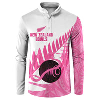New Zealand Lawn Bowls Breast Cancer Custom Button Sweatshirt Aotearoa Maori Silver Fern Pink Ribbon LT14 Pink - Polynesian Pride
