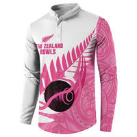 New Zealand Lawn Bowls Breast Cancer Custom Button Sweatshirt Aotearoa Maori Silver Fern Pink Ribbon LT14 - Polynesian Pride