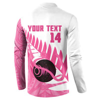 New Zealand Lawn Bowls Breast Cancer Custom Button Sweatshirt Aotearoa Maori Silver Fern Pink Ribbon LT14 - Polynesian Pride