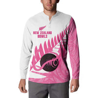 New Zealand Lawn Bowls Breast Cancer Custom Button Sweatshirt Aotearoa Maori Silver Fern Pink Ribbon LT14 - Polynesian Pride