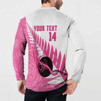 New Zealand Lawn Bowls Breast Cancer Custom Button Sweatshirt Aotearoa Maori Silver Fern Pink Ribbon LT14 - Polynesian Pride