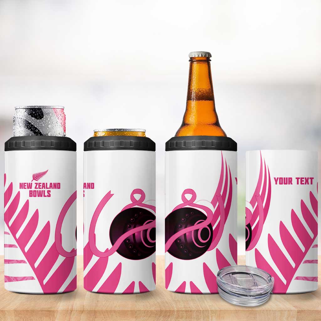 New Zealand Lawn Bowls Breast Cancer Custom 4 in 1 Can Cooler Tumbler Aotearoa Maori Silver Fern Pink Ribbon LT14 - Polynesian Pride