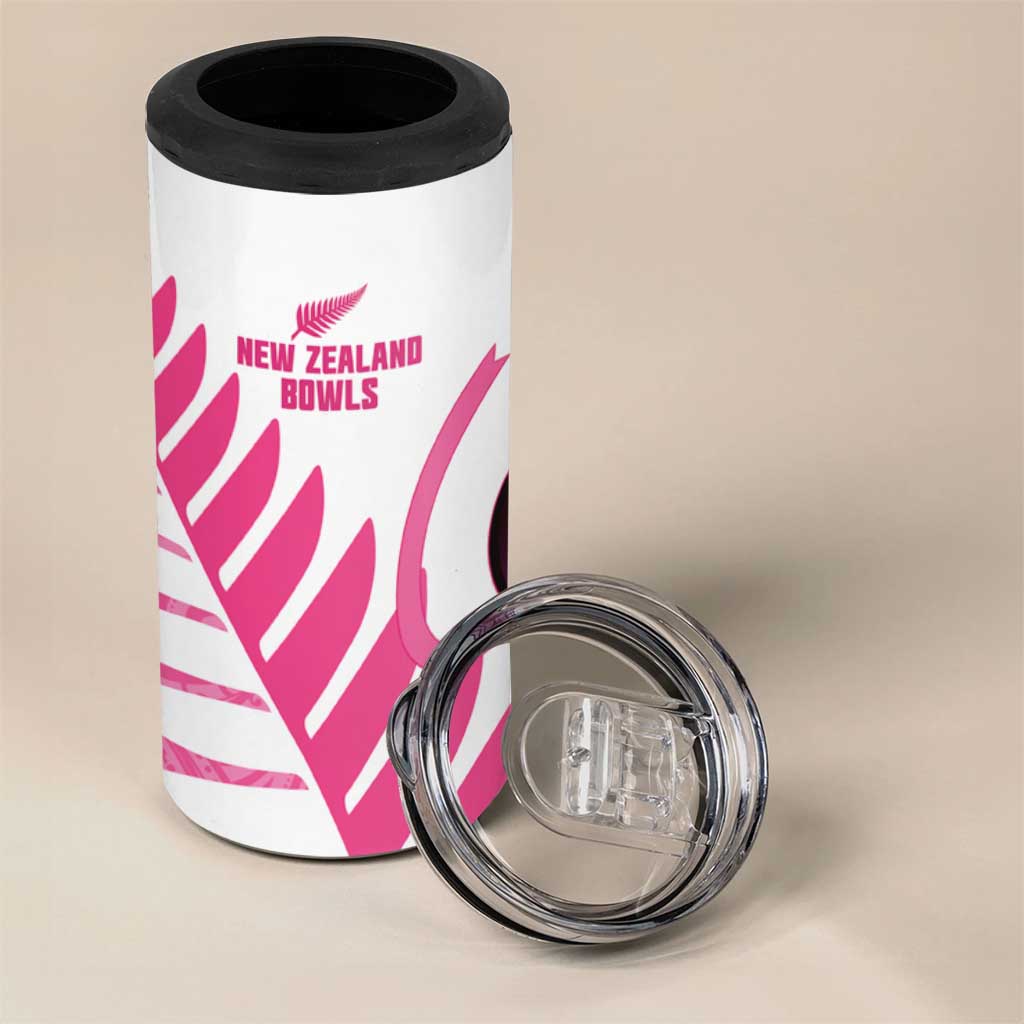 New Zealand Lawn Bowls Breast Cancer Custom 4 in 1 Can Cooler Tumbler Aotearoa Maori Silver Fern Pink Ribbon LT14 - Polynesian Pride