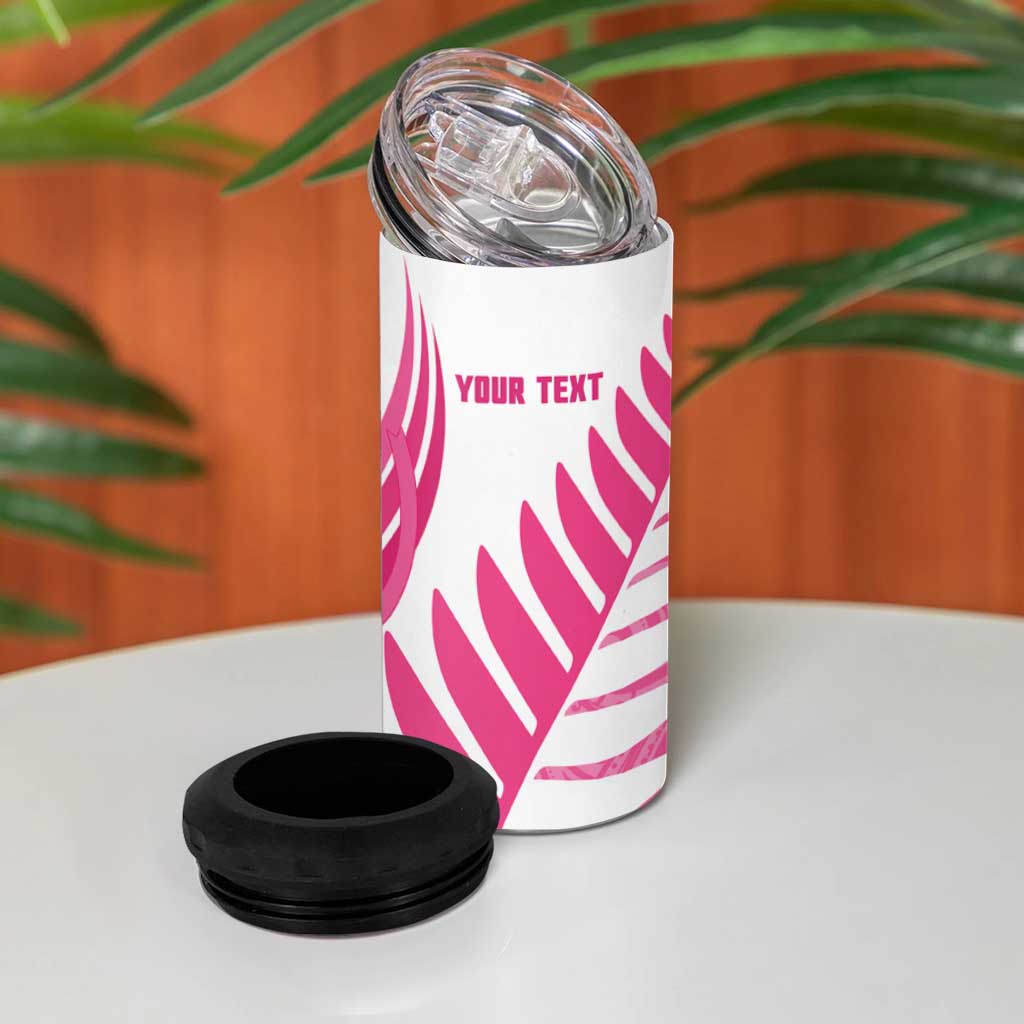 New Zealand Lawn Bowls Breast Cancer Custom 4 in 1 Can Cooler Tumbler Aotearoa Maori Silver Fern Pink Ribbon LT14 - Polynesian Pride
