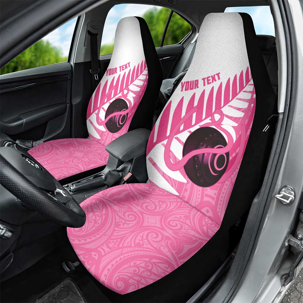 New Zealand Lawn Bowls Breast Cancer Custom Car Seat Cover Aotearoa Maori Silver Fern Pink Ribbon - Polynesian Pride