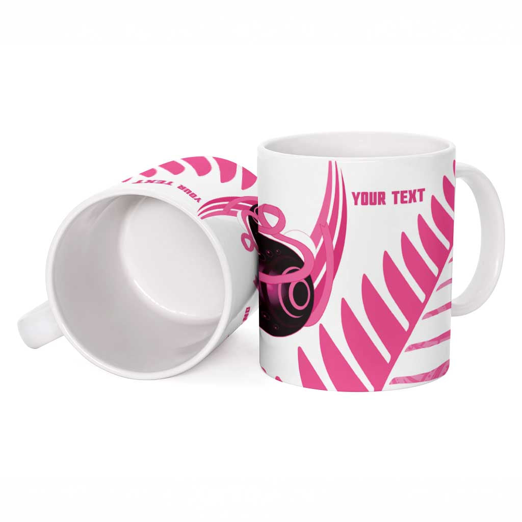 New Zealand Lawn Bowls Breast Cancer Custom Ceramic Mug Aotearoa Maori Silver Fern Pink Ribbon LT14 - Polynesian Pride