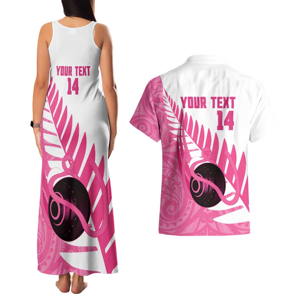 New Zealand Lawn Bowls Breast Cancer Custom Couples Matching Tank Maxi Dress and Hawaiian Shirt Aotearoa Maori Silver Fern Pink Ribbon LT14 - Polynesian Pride