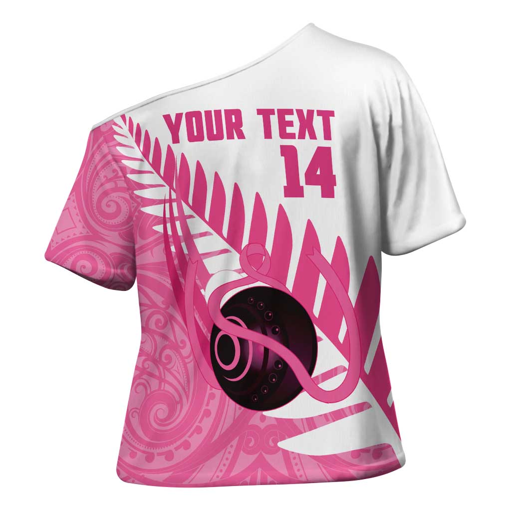 New Zealand Lawn Bowls Breast Cancer Custom Cross Shoulder Shirt Aotearoa Maori Silver Fern Pink Ribbon LT14 - Polynesian Pride